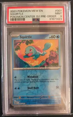 Pokemon Center SV151 Mew en Squirtle Promo Reverse Holo 2023#007/165 PSA 9 - Image 1