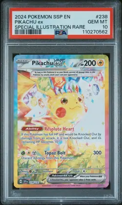 2024 POKEMON SSP EN-SURGING SPARKS SPECIAL ILLUSTRATION RARE PIKACHU EX PSA 10 - Image 1