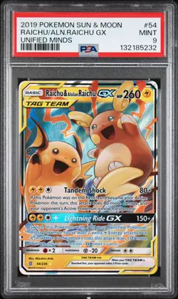 Raichu/Aln.Raichu Gx Pokemon Sun & Moon Unified Minds 54 NM PSA 9 - Image 1