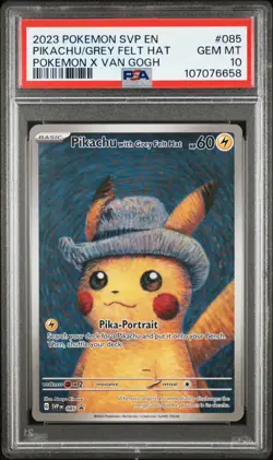 2023 Pokemon SVP Pikachu Grey Felt Hat Van Gogh PSA 10 - Image 1
