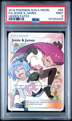 2019 POKEMON SUN & MOON HIDDEN FATES #68 FULL ART/JESSIE & JAMES PSA 9 - Image 1