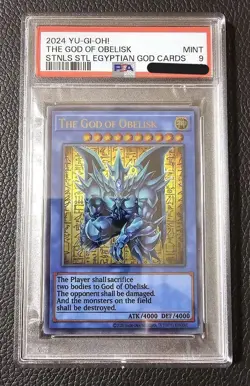 PSA 9 YU-GI-OH! THE GOD OF OBELISK STAINLESS STEEL EGYPTIAN GOD CARDS 2024 - Image 1
