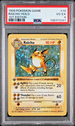 PSA 4 1ST EDITION 1999 Base Set Shadowless Raichu 14/102 Holo Foil Pokemon - Image 1