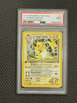 2000 Pokemon Gym Chall Holo Rare Lt. Surge’s Raichu First Edition 11/132 PSA 9 - Image 1