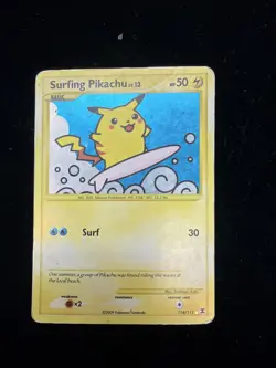 Pokemon Surfing Pikachu Rising Rivals 114/111 Secret Rare Holo Card 2009 - Image 1