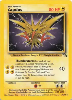 Pokemon - Zapdos (30) #30/62 - Fossil Unlimited - Image 1