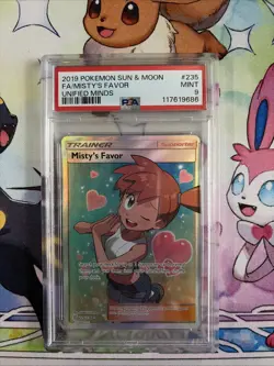 2019 POKEMON SUN & MOON UNIFIED MINDS #235 FULL ART/MISTY'S FAVOR PSA 9 - Image 1