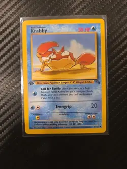 Pokemon TCG Krabby Fossil Card Regular Common, 51/62 2st Edition - Image 1