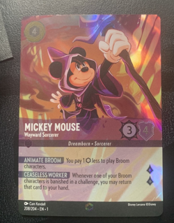 Lorcana Mickey Mouse - Wayward Sorcerer - 208/204 - Enchanted - Holofoil, Light - Image 1