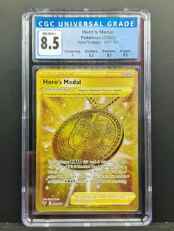 Hero's Medal 201/185 Vivid Voltage Gold Full art Rare Pokemon Card CGC Grade 8.5 - Image 1