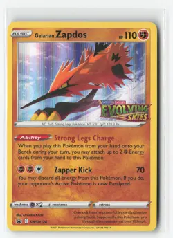 GALARIAN ZAPDOS SWSH124 PRERELEASE PROMO POKEMON TCG NM-LP - Image 1
