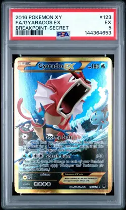 2016 POKEMON XY BREAKPOINT SECRET #123 FULL ART/GYARADOS EX PSA 5 - Image 1