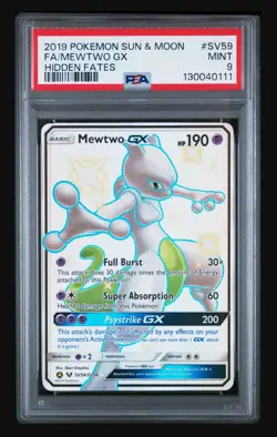 2019 Pokemon Sun & Moon Hidden Fates Full Art GX #SV59 PSA MINT 9 MC MEWTWO GX - Image 1
