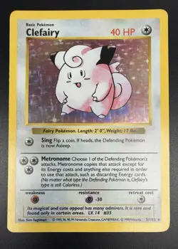 Pokemon Clefairy Shadowless 005/102 Base Set Holo Rare Card LP / NM - Image 1