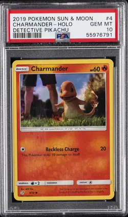 2019 POKEMON SUN & MOON DETECTIVE PIKACHU #4 CHARMANDER-HOLO PSA 10 - Image 1