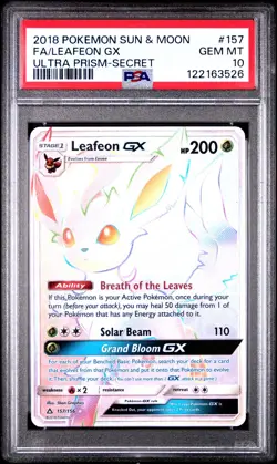PSA 10 - 2018 POKEMON SUN & MOON ULTRA PRISM SECRET #157 FULL ART LEAFEON GX - Image 1