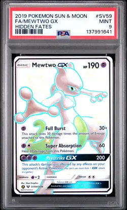 2019 POKEMON SUN & MOON HIDDEN FATES #SV59 FULL ART/MEWTWO GX PSA 9 - Image 1