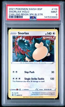 Snorlax SWSH119 PSA 9 Holo Chilling Reign 3-Pack Blister Promo Pokemon Card 🔥🔥 - Image 1