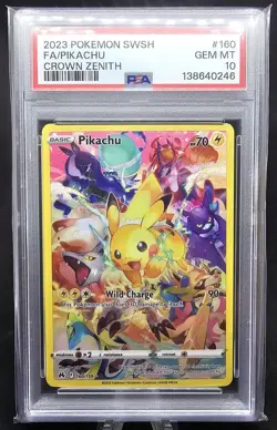 2023 POKEMON SWORD & SHIELD CROWN ZENITH #160 FULL ART/ PIKACHU PSA 10 - Image 1