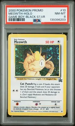 2000 POKEMON PROMO BLACK STAR GAME BOY #10 MEOWTH-HOLO PSA 8 - Image 1