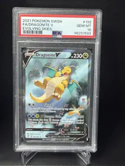 2021 POKEMON SWORD & SHIELD EVOLVING SKIES #192 FULL ART/DRAGONITE V PSA 10 - Image 1