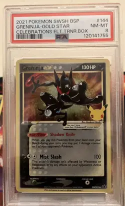 2021 POKEMON SWSH BSP GRENINJA-GOLD STAR CELEBRATIONS ELT.TRNR.BOX PSA 8￼ - Image 1