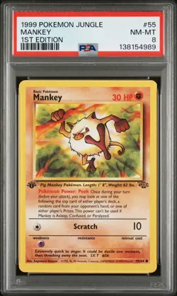 1999 Pokemon Jungle 1st Edition Mankey 55 FRESHLY GRADED PSA 8 NM-MINT - Image 1
