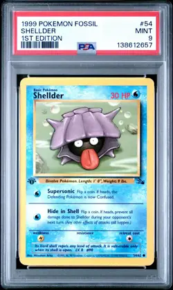 1999 Pokemon Fossil 1st Edition Shellder 54 FRESHLY GRADED PSA 9 MINT - Image 1