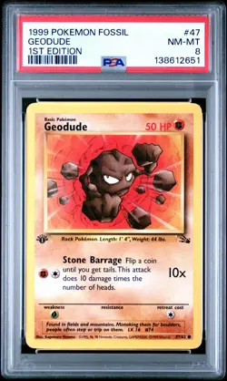 1999 Pokemon Fossil 1st Edition Geodude 47 FRESHLY GRADED PSA 8 NM-MINT - Image 1