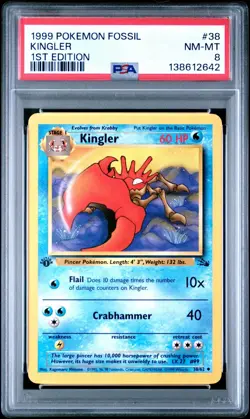 1999 Pokemon Fossil 1st Edition Kingler 38 FRESHLY GRADED PSA 8 NM-MINT - Image 1