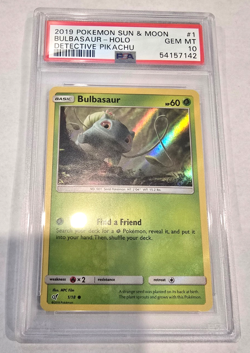 2019 Pokemon Sun & Moon Detective Pikachu Holo Bulbasaur #1 PSA 10 - Image 1