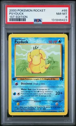 PSA 8 NM-MT Psyduck 1st Edition 65/82 Pokemon 2000 Team Rocket Common Graded - Image 1