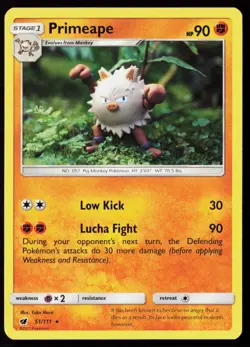 Primeape (Yuka Morii Clay) 51/111 Regular Pokemon TCG SM - Crimson Invasion LP - Image 1