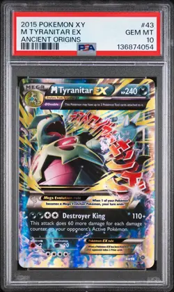 2015 POKEMON XY ANCIENT ORIGINS #43 M TYRANITAR EX PSA 10 - Image 1