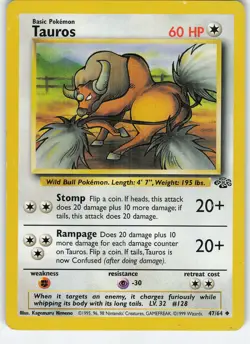 Tauros 47/64 Jungle Uncommon Unlimited MP Pokemon - Image 1