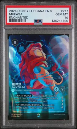 2024 DISNEY LORCANA EN 5-SHIMMERING SKIES MUFASA - RULER OF PRIDE ROCK PSA 10 - Image 1
