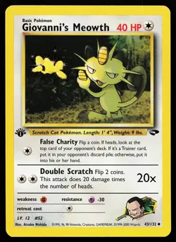 Giovanni's Meowth 43/132 Uncommon 1st Edition Gym Challenge Pokemon Card - Image 1