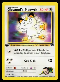 Giovanni's Meowth 74/132 Common 1st Edition Gym Challenge Pokemon Card - Image 1
