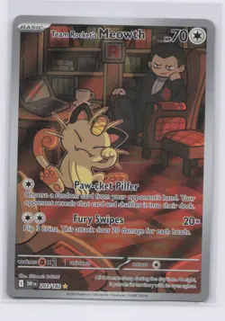 Team Rocket's Meowth 203/182 Sv10: Destined Rivals Holo Pokemon Card NM - Image 1