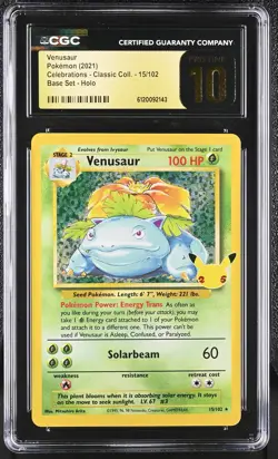 VENUSAUR Celebrations Base Set Holo #15 CGC Pristine 10 Pokemon - Image 1