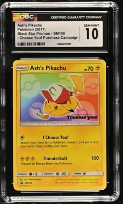 CGC 10 ASH'S PIKACHU SM108 BLACK STAR PROMO I CHOOSE YOU POKEMON GEM MINT - Image 1