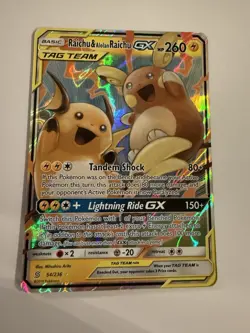 Pokemon Raichu & Alolan Raichu GX 260 HP Secret Rare TAG TEAM 241/236 Holo - Image 1