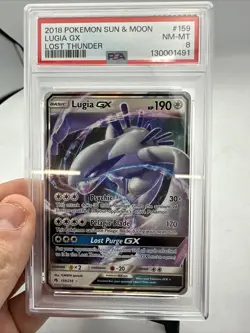 2018 POKEMON SUN AND MOON LUGIA GX LOST THUNDER PSA 8 GRADED NM-MT #159 - Image 2