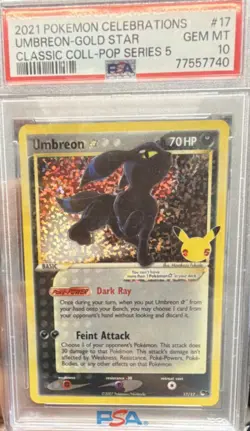 Pokemon PSA 10 Umbreon Gold Star Holo Classic Collection 17/17 Celebrations - Image 1