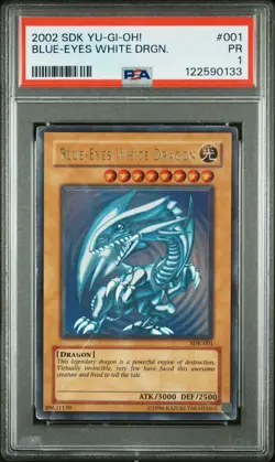 2002 YU-GI-OH! STARTER DECK: KAIBA #001 BLUE-EYES WHITE DRAGON PSA 1 - Image 1