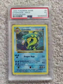 1999 POKEMON SHADOWLESS BASE SET GYARADOS HOLO FOIL CARD #6 OF 102, PSA GRADED - Image 1