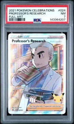 2021 POKEMON CELEBRATIONS #024 FULL ART/PROFESSOR'S RESEARCH PSA 7 NM - Image 1