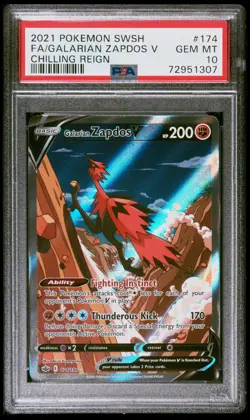 PSA 10 GEM MINT Pokemon Galarian Zapdos V #174/198 Alt Art Chilling Reign Holo - Image 1