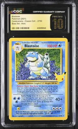 BLASTOISE Celebrations Base Set Holo #2 CGC Pristine 10 Pokemon - Image 1