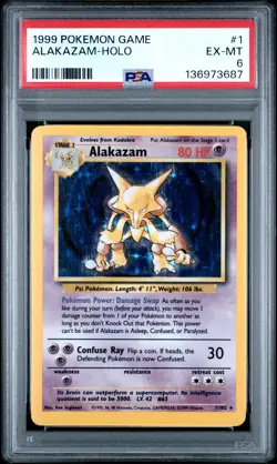 1999 Pokemon Base Set Alakazam Holo Rare PSA 6 #1/102 - Image 1
